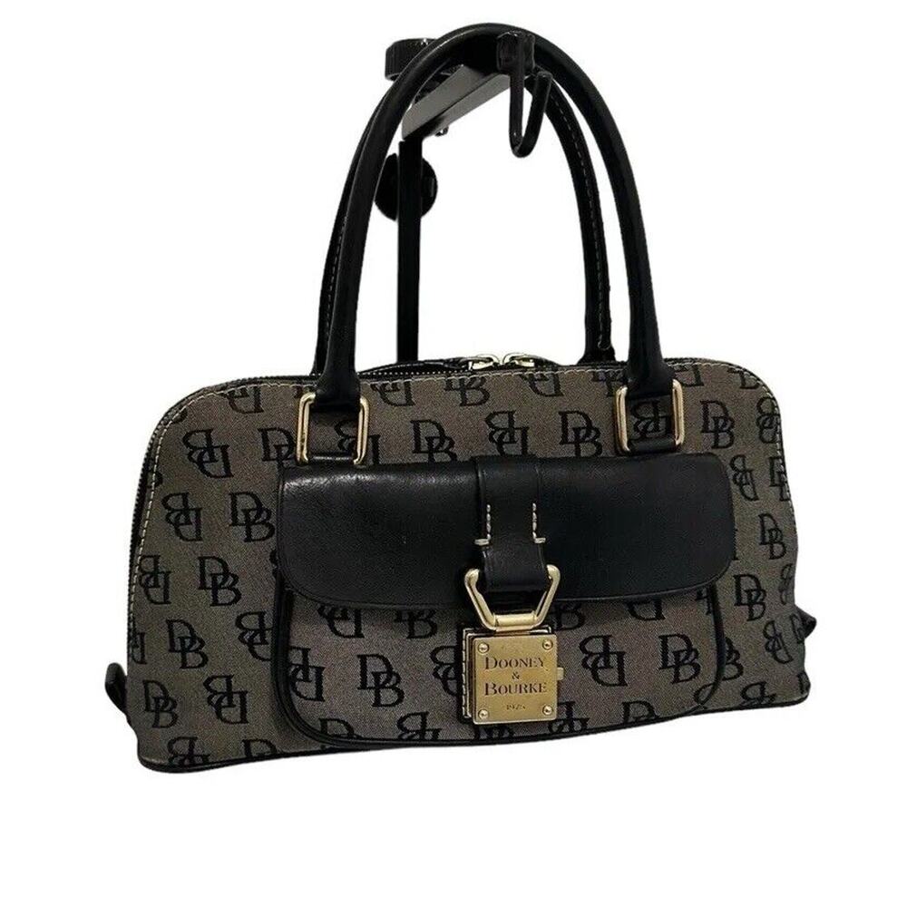Dooney and Bourke Signature Monogram Over Shoulder Handbag Black And Grey Buckle